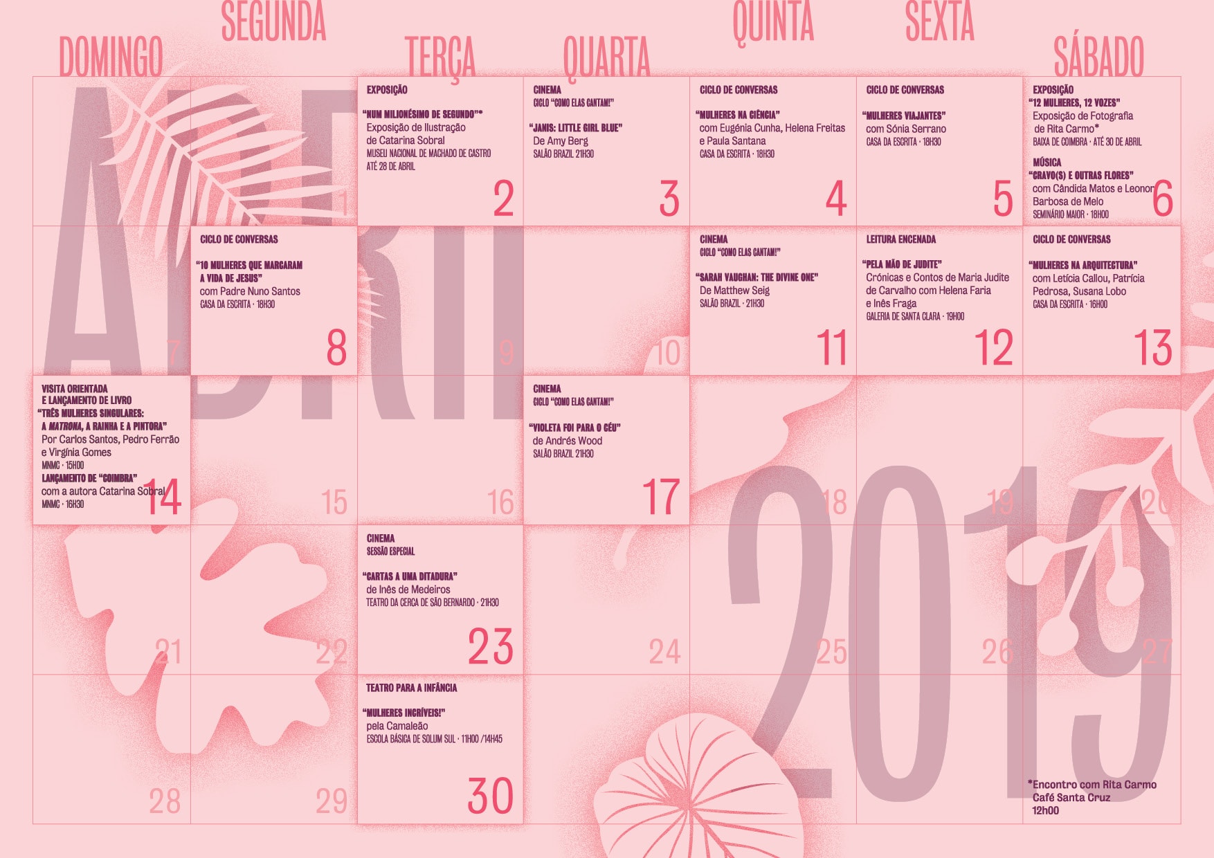 Calendário de eventos Abril no Feminino